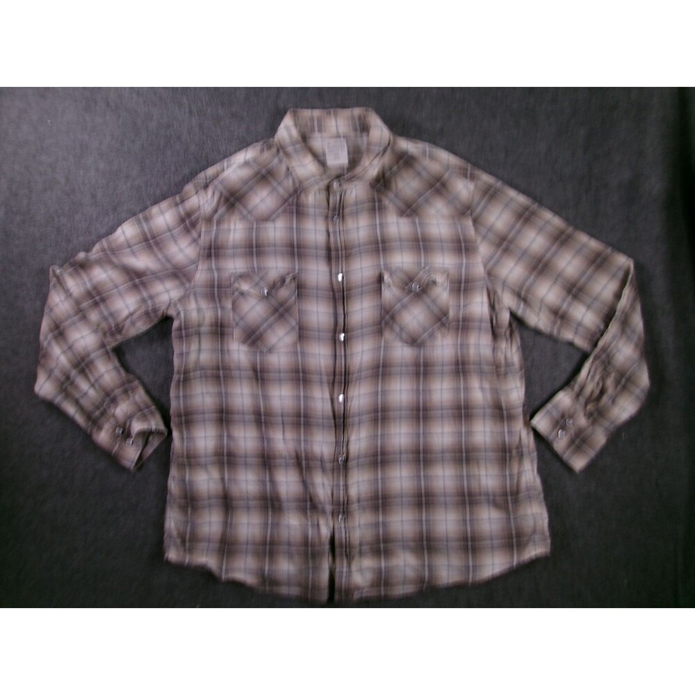 Mossimo Shirt Mens XXL Plaid Purl Snap Athletic Fit Casual Cotton Beige Western